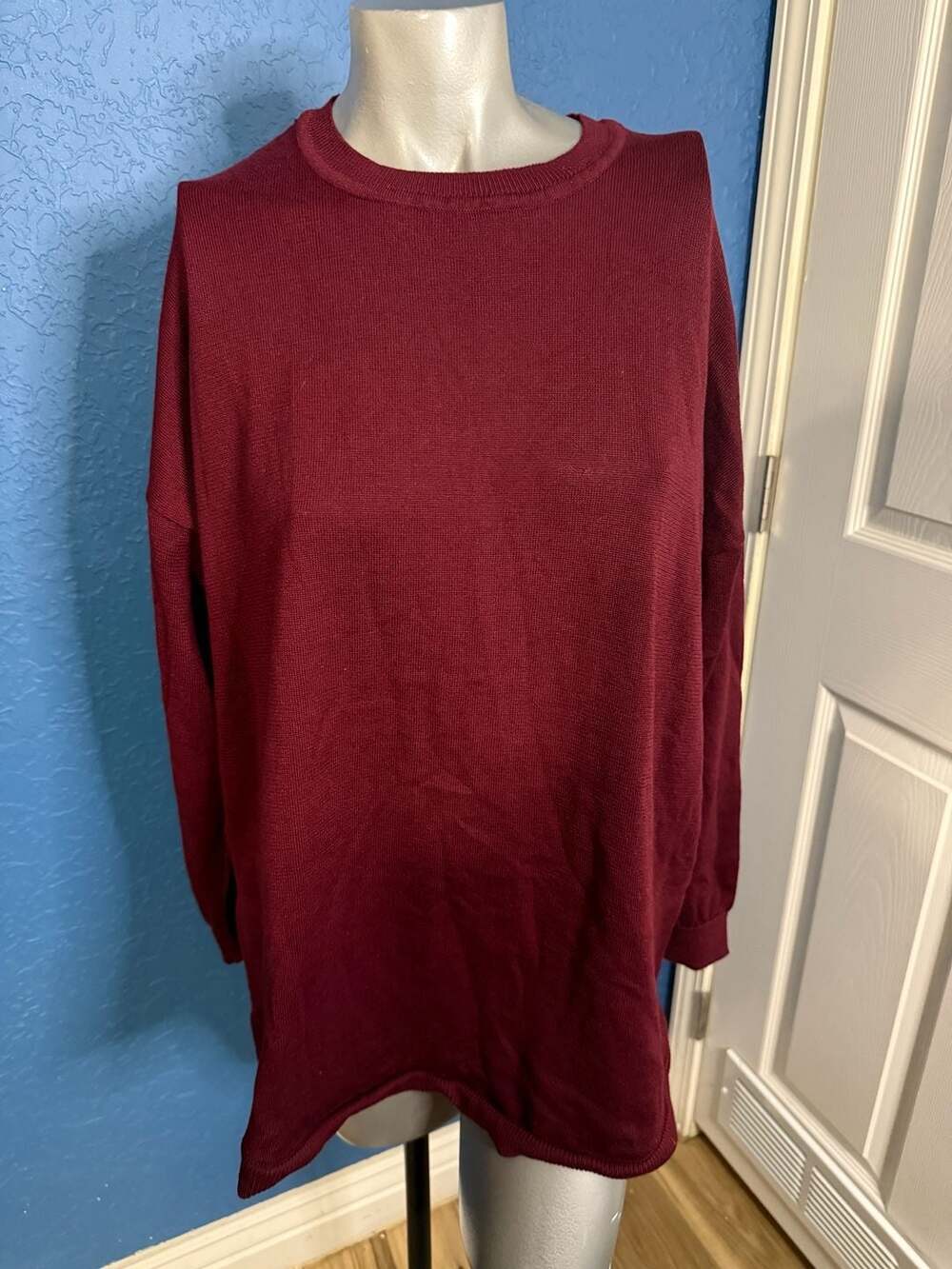 Avenue Maroon Red Long Sleeve Ribbed Knit Pullover Tunic Sweater Size 16